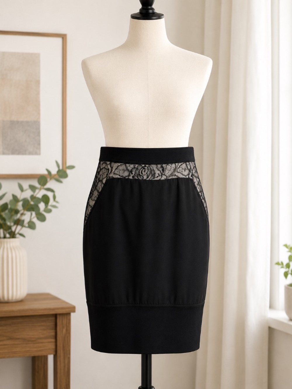 Alessandro Dell'Acqua Black Lace Pencil Skirt Women's Knee Length
